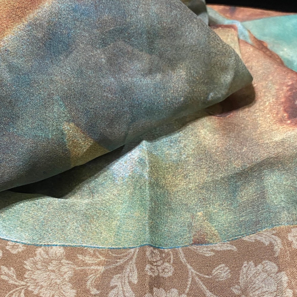 Betmar Vintage Artistic blue beige cherub sheer Scarf - Picture 16 of 16